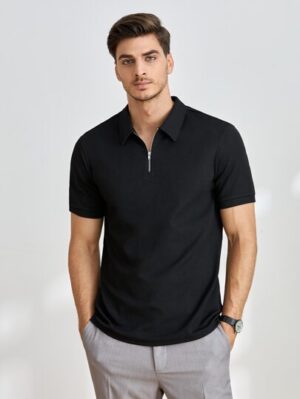 Men's Cotton Blend T-Shirt with Zip Closure Neck